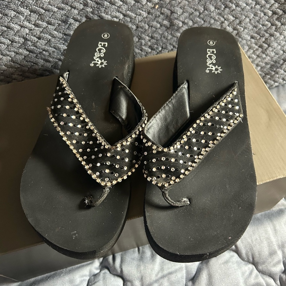 Chic Black Rhinestone Sandals by Ecsa